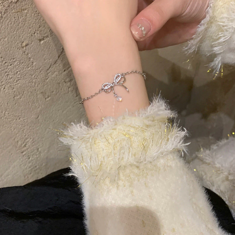 Ay (CN) Vòng Tay Nơ Trái Tim Bạc Hàn Quốc Cho Nữ Pha Lê Bướm Ngôi Sao Mặt Trăng Hạt Vòng Tay Phụ Kiện Trang Sức - 6