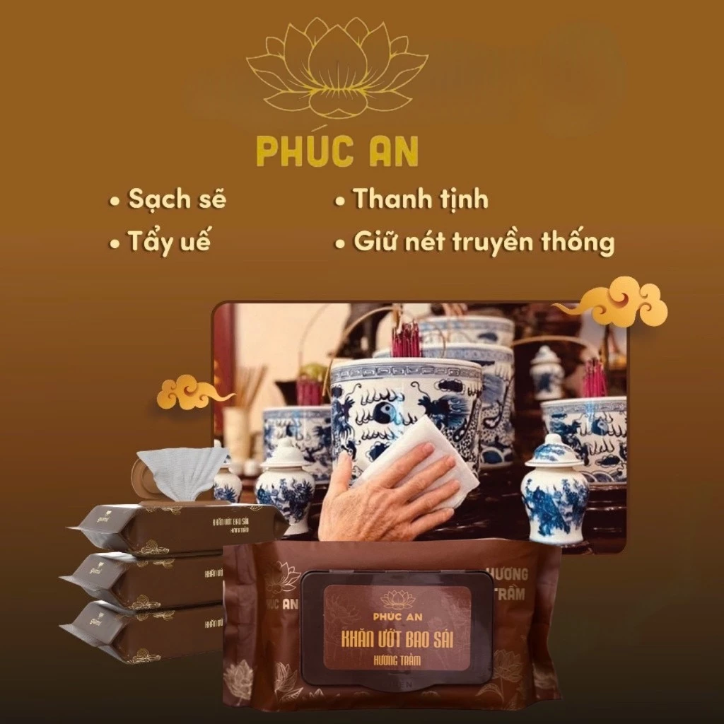 Khăn Ướt Lau Ban Thờ Phúc An,Khăn Ướt Bao Sái Hương Vị Trầm Tự Nhiên - 3