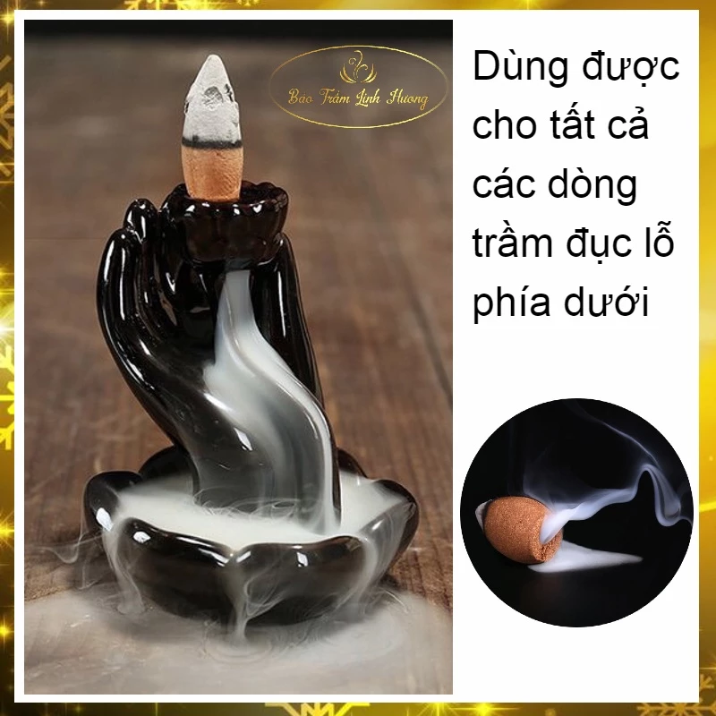 Thác Khói Nụ Trầm Hương Lư Xông Đốt Nhang Đồ Thờ Phong Thủy Phật Giáo Bằng Gốm Sứ - BẢO TRẦM LINH HƯƠNG - 2