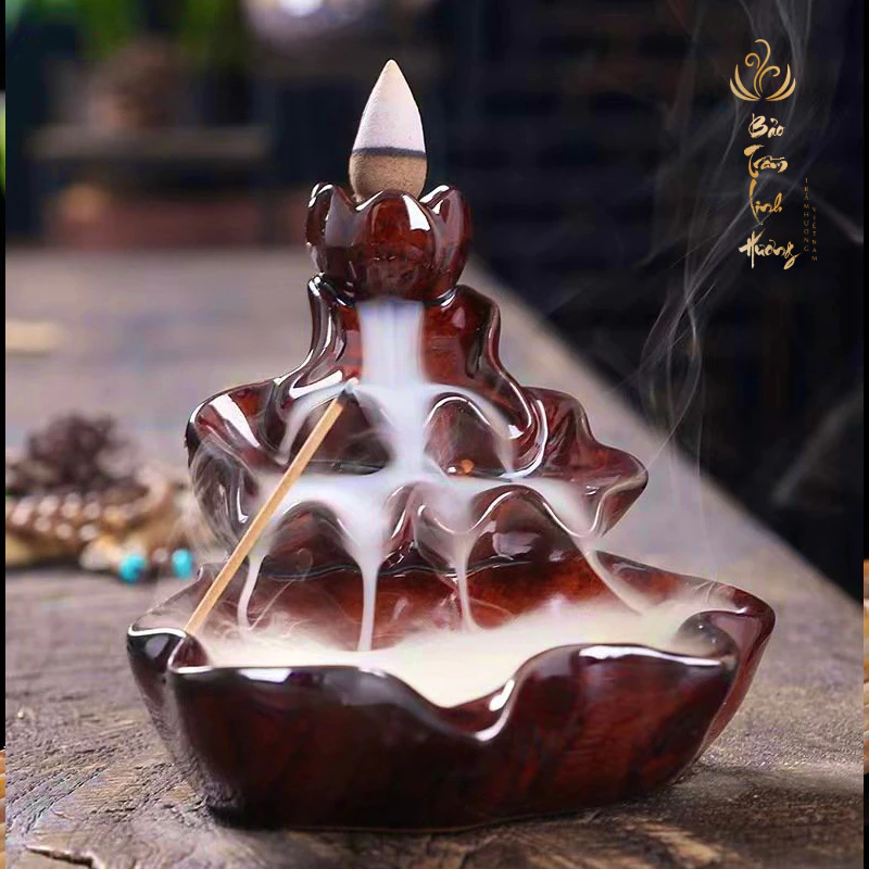( Bán Sỉ ) Thác Khói Nụ Trầm Hương - Lư Xông Trầm Đốt Nhang Đồ Thờ Phong Thủy Phật Giáo Bằng Gốm Sứ - 3