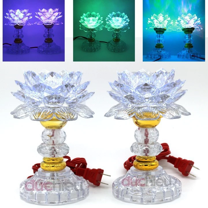 [ Hàng loại 1 ] Bộ 2 đèn thờ cúng hoa sen đổi nhiều màu, đèn hoa sen bàn thờ, đồ thờ cúng | Đức Hiếu Shop - 2