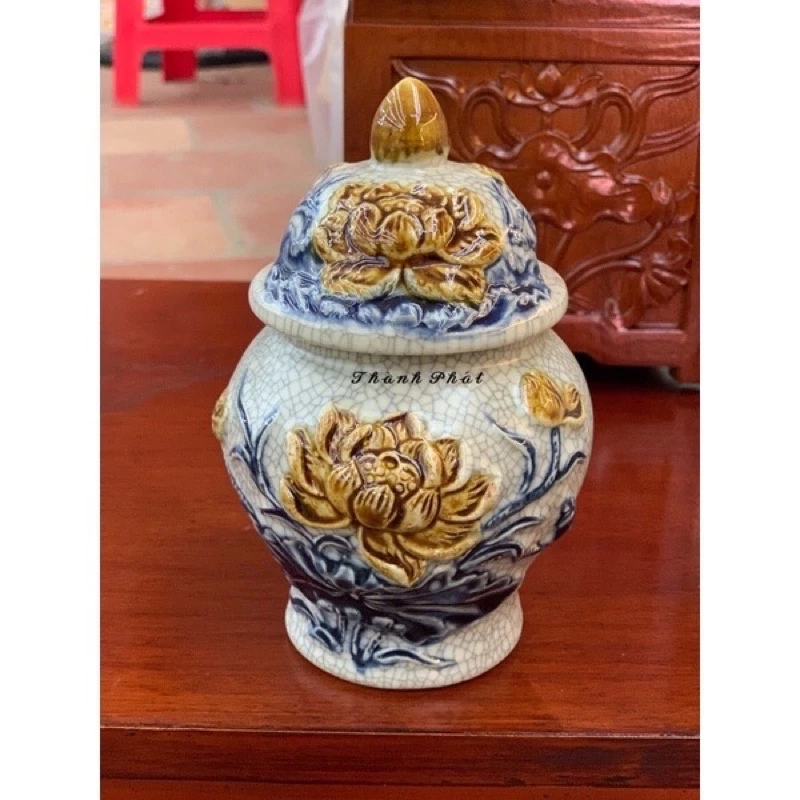 Bộ Đồ Thờ Men Rạn Đắp Nổi Bát Tràng, Đồ Thờ Thần Tài, Gia Tiên Men Rạn, Bát Hương Men Rạn Bát Tràng - 4