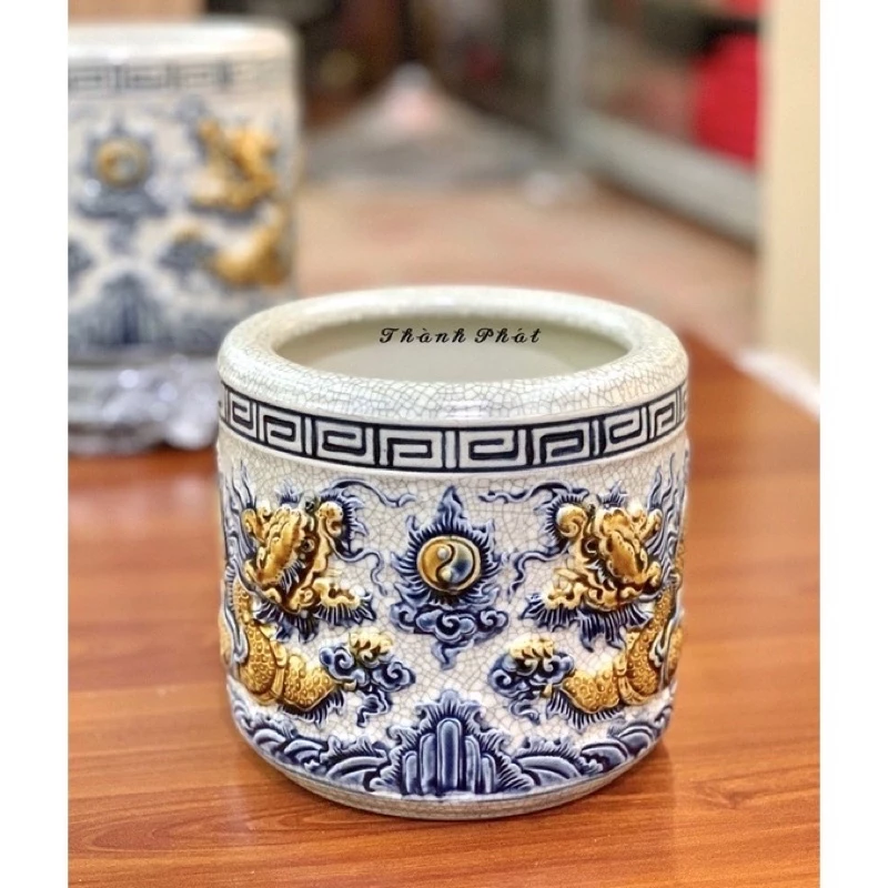 Bộ Đồ Thờ Men Rạn Đắp Nổi Bát Tràng, Đồ Thờ Thần Tài, Gia Tiên Men Rạn, Bát Hương Men Rạn Bát Tràng - 5