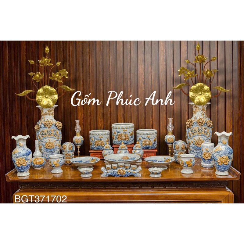 ✅ Bộ Đồ Thờ✅Men Rạn Đắp Nổi (Hoạ Tiết Sen) Bát Hương - Đồ Thờ Bát Tràng Hàng Loại 1 Chính Hãng - 3