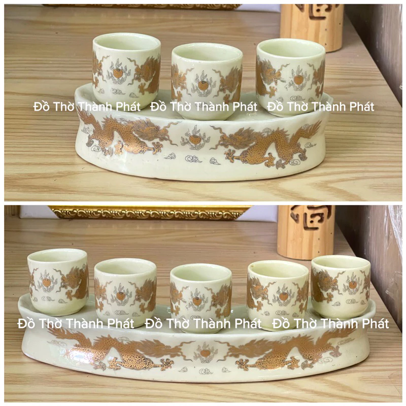 Bộ đồ thờ thần tài thổ địa màu vàng kim, đồ thờ gia tiên gốm sứ Bát Tràng màu vàng - 3
