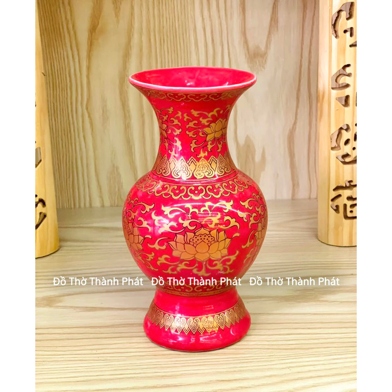 Bộ đồ thờ màu đỏ gấm cao cấp, đồ thờ thần tài màu đỏ,đồ thờ gia tiên - 3
