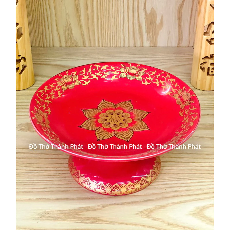 Bộ đồ thờ màu đỏ gấm cao cấp, đồ thờ thần tài màu đỏ,đồ thờ gia tiên - 4