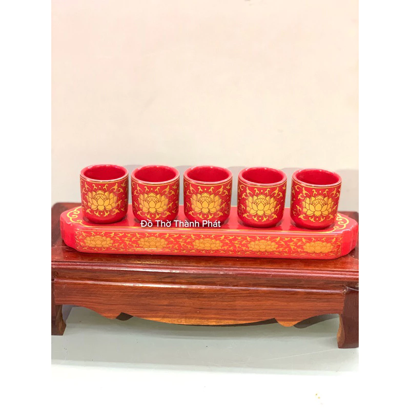 Bộ đồ thờ màu đỏ gấm cao cấp, đồ thờ thần tài màu đỏ,đồ thờ gia tiên - 5