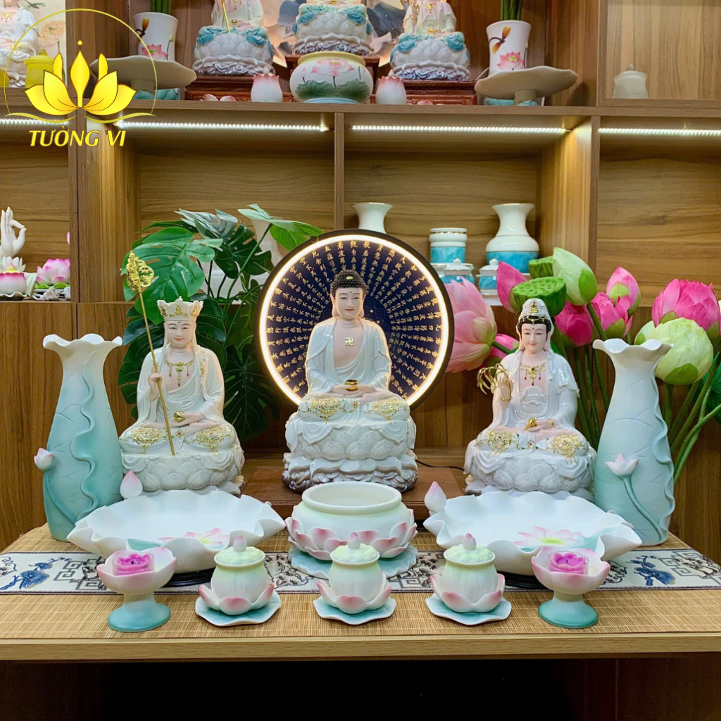 Bộ Thờ Cúng, Đồ Thờ Cúng Gia Tiên, Lư Hương, Bình Hoa, Mâm Bồng, Chân Nến, Ly Nước, Bộ Đồ Thờ Gốm - 2