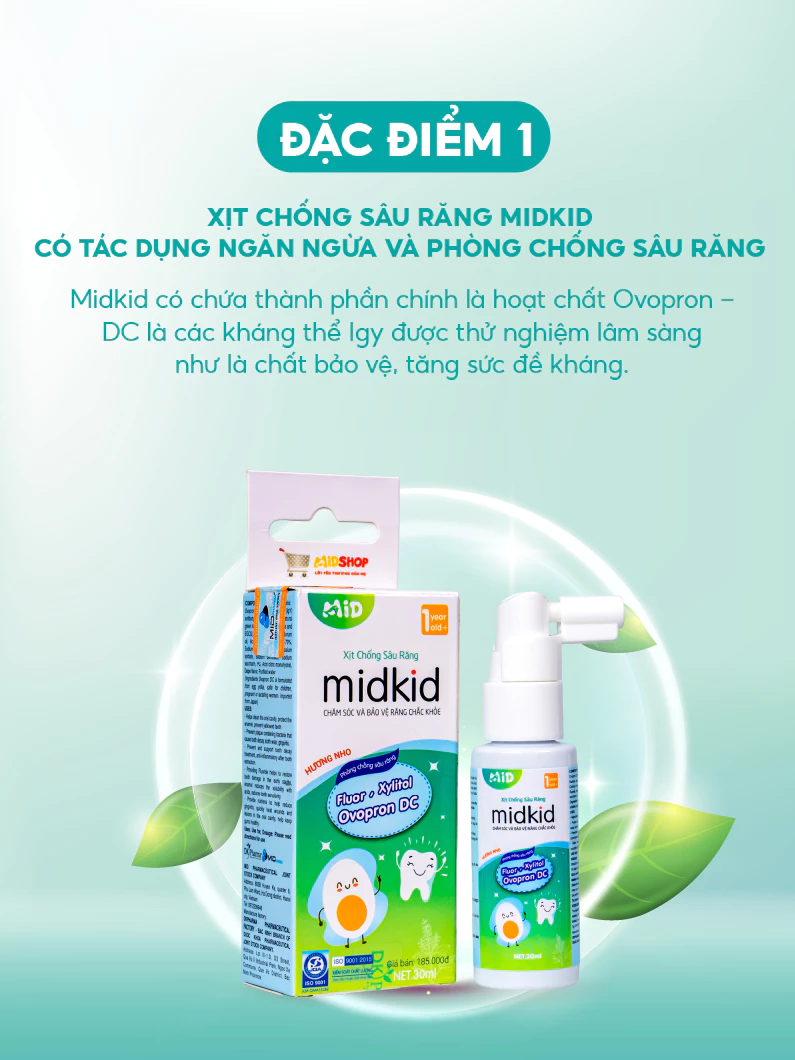 Xịt chống sâu răng Midkid cho bé từ 1 tuổi vị Nho 30ml giúp bảo vệ men răng, loại bỏ mảng bám đen ố vàng sạch thơm miệng - 3