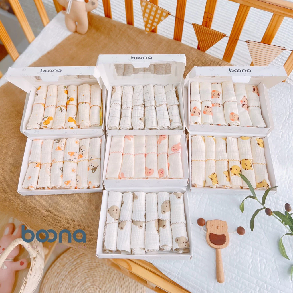 Khăn sữa Muslin Boona - Hộp 6 khăn xô sữa muslin 2 lớp cao cấp mềm mịn cho làn da bé - 4