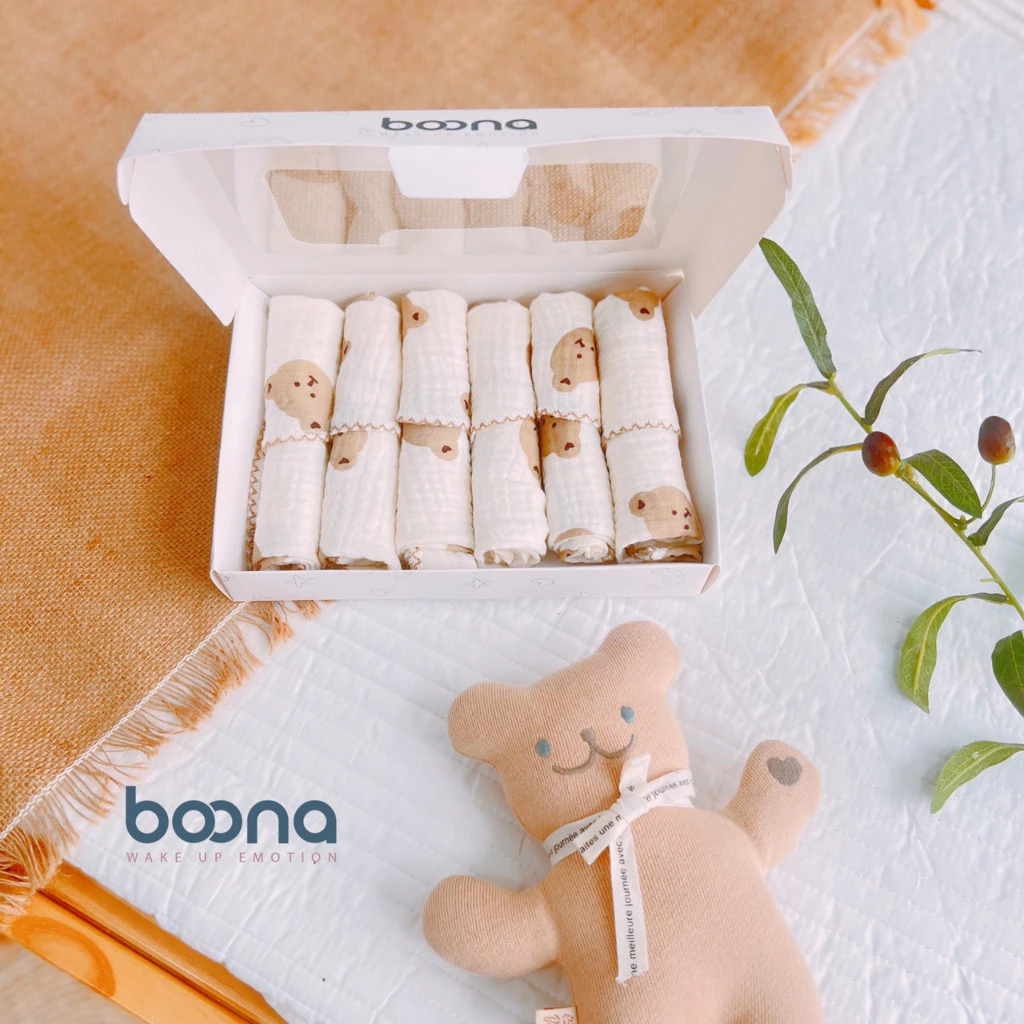 Khăn sữa Muslin Boona - Hộp 6 khăn xô sữa muslin 2 lớp cao cấp mềm mịn cho làn da bé - 2
