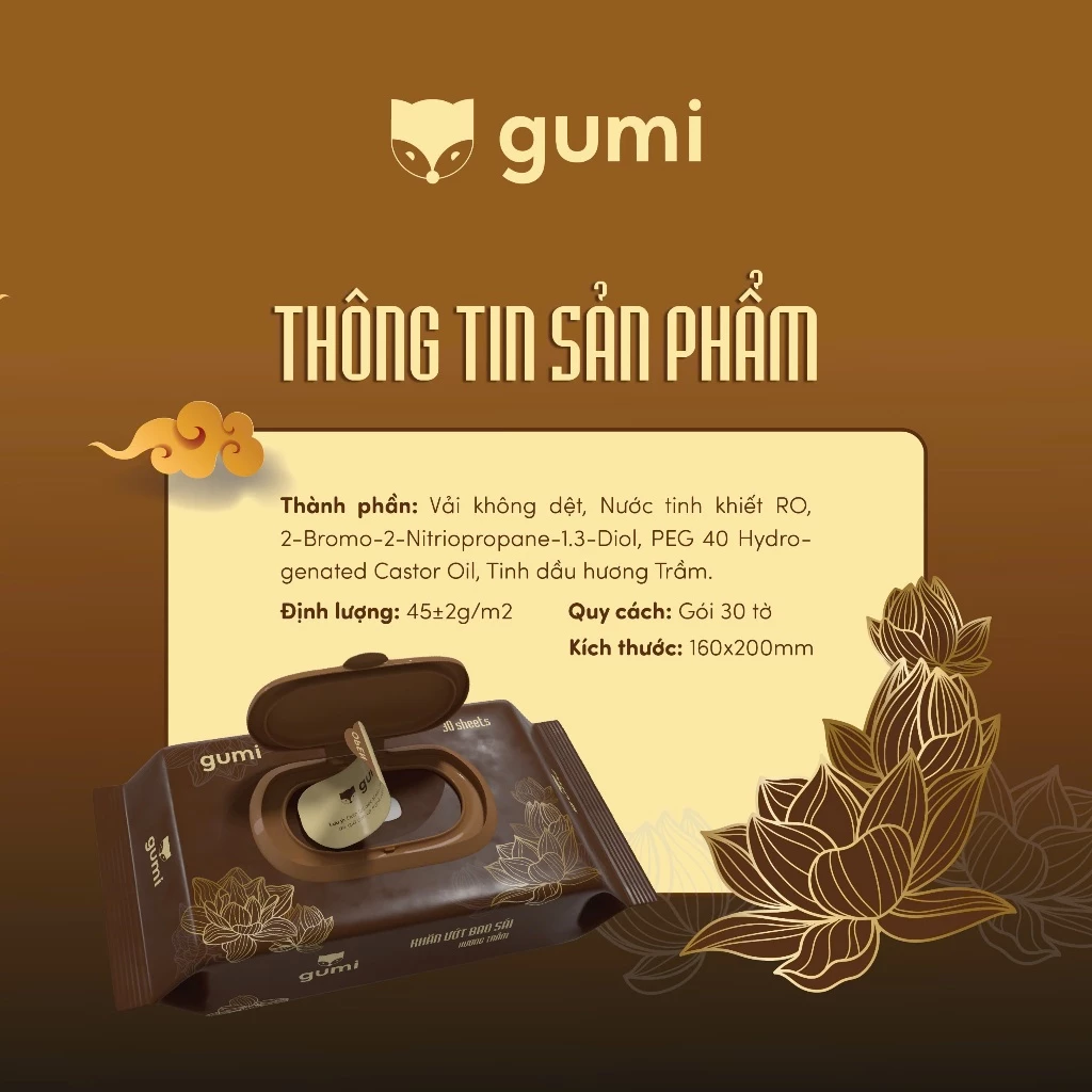Hộp 20 gói khăn ướt bao sái hương trầm Gumi mềm nhẹ nhàng làm sạch các vật phẩm thờ cúng - 3