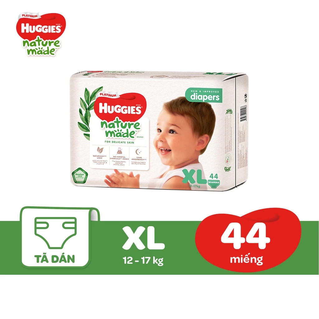 Tã Dán Huggies Platinum Nature Made Size NB60/S82/M64/L54/XL44/XXL36 - 4