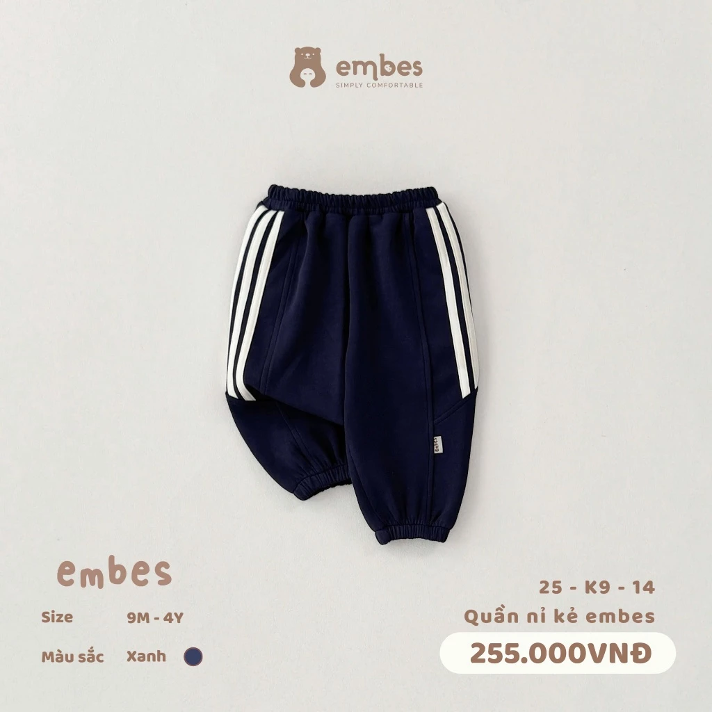 Quần Nỉ Cho Bé Embes, Quần Nỉ Bomber In Hình Phối Kẻ Chất Nỉ Dày Mặc Thu Đông Cho Bé Size Từ 8-18Kg - 3