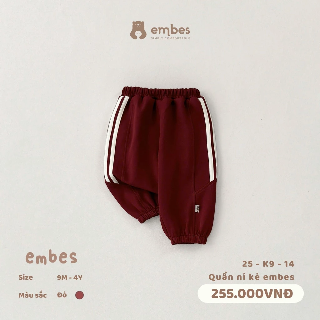 Quần Nỉ Cho Bé Embes, Quần Nỉ Bomber In Hình Phối Kẻ Chất Nỉ Dày Mặc Thu Đông Cho Bé Size Từ 8-18Kg - 5