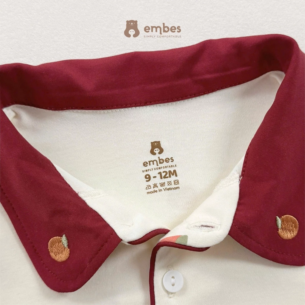 Bộ Pijama Dài Tay Cho Bé Embes, Bộ Đồ Ngủ Kẻ Caro Thêu Hình Chất Cotton Cho Bé Trai Bé Gái Từ 8-18kg - 3