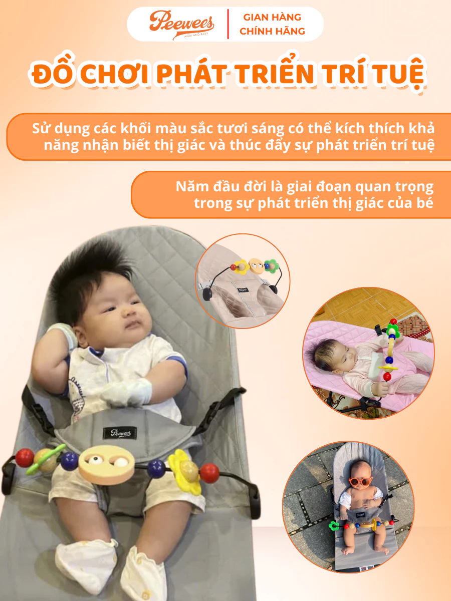 Ghế Nhún Rung Cho Bé PeeWees Cao Cấp Vải Chống Võng Lưng Khung Thép Chắc Chắn, Vải Cotton Thoáng Mát, Bảo Hành 12 Tháng - 5