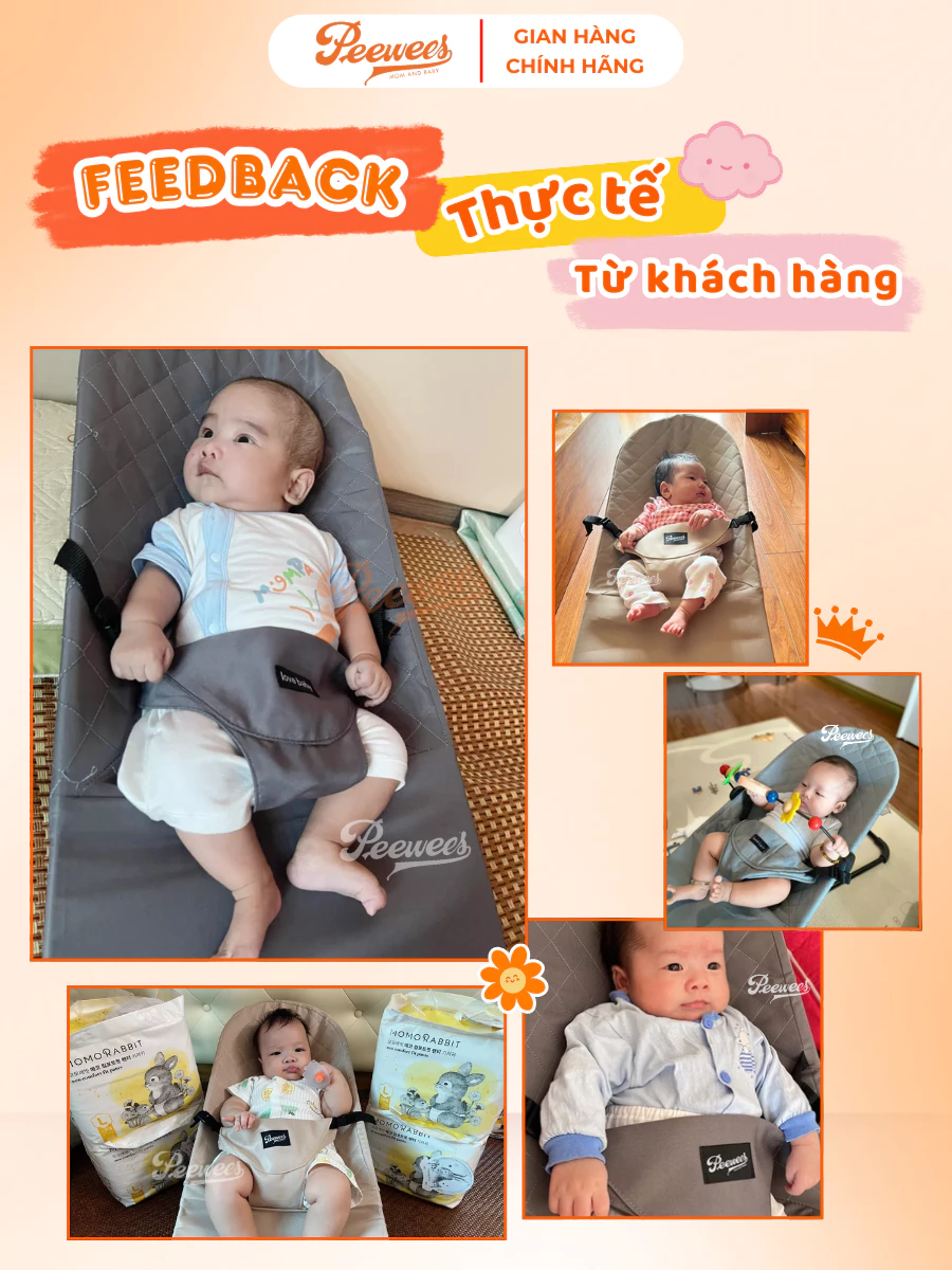 Ghế Nhún Rung Cho Bé PeeWees Cao Cấp Vải Chống Võng Lưng Khung Thép Chắc Chắn, Vải Cotton Thoáng Mát, Bảo Hành 12 Tháng - 6