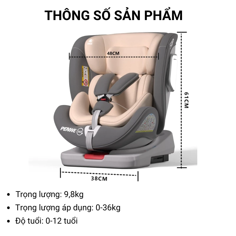 Ghế Ngồi Ô Tô Cho Bé Topkids Xoay 360 Độ, Ghế An Toàn Trẻ Em 0-12 Tuổi, ISOFIX + LATCH, Có Mái Che - 2