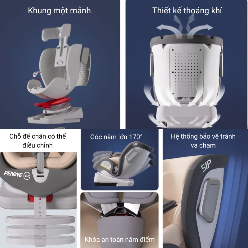 Ghế Ngồi Ô Tô Cho Bé Topkids Xoay 360 Độ, Ghế An Toàn Trẻ Em 0-12 Tuổi, ISOFIX + LATCH, Có Mái Che - 4