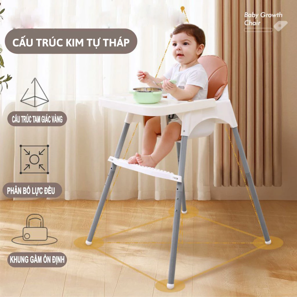 Ghế ăn dặm, bàn ăn cho bé kèm mặt bàn, 3 dây đai an toàn sử dụng cho bé từ 6 tháng đến 3 tuổi - 2