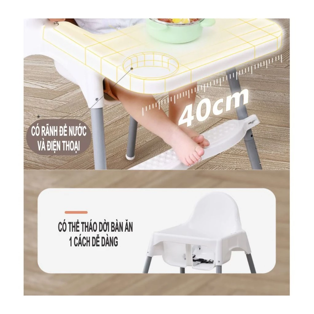 Ghế ăn dặm, bàn ăn cho bé kèm mặt bàn, 3 dây đai an toàn sử dụng cho bé từ 6 tháng đến 3 tuổi - 4