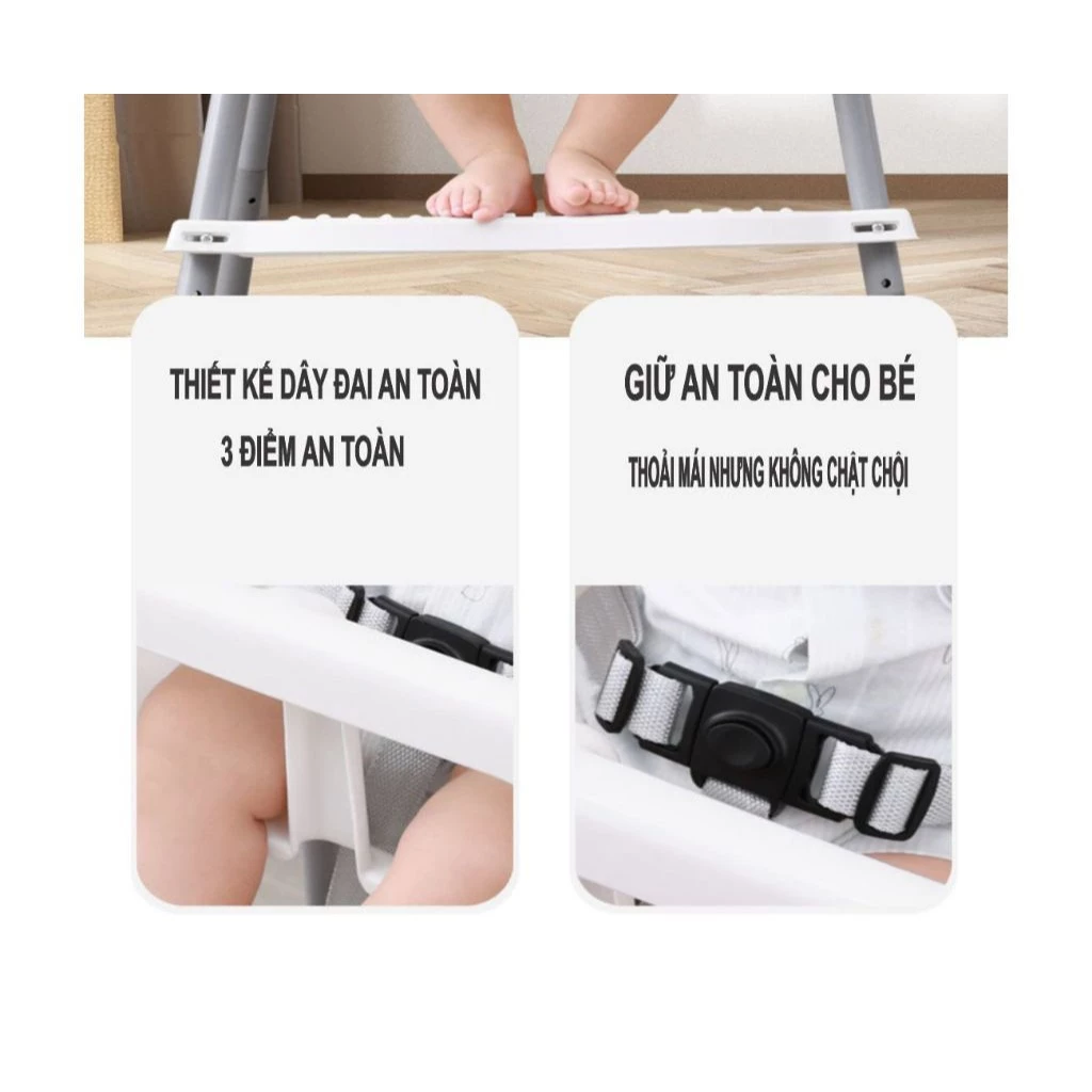 Ghế ăn dặm, bàn ăn cho bé kèm mặt bàn, 3 dây đai an toàn sử dụng cho bé từ 6 tháng đến 3 tuổi - 6