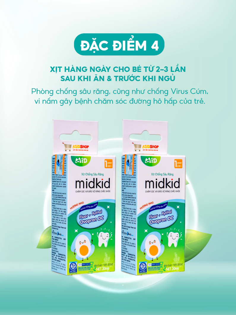 Xịt chống sâu răng Midkid cho bé từ 1 tuổi vị Nho 30ml giúp bảo vệ men răng, loại bỏ mảng bám đen ố vàng sạch thơm miệng - 6