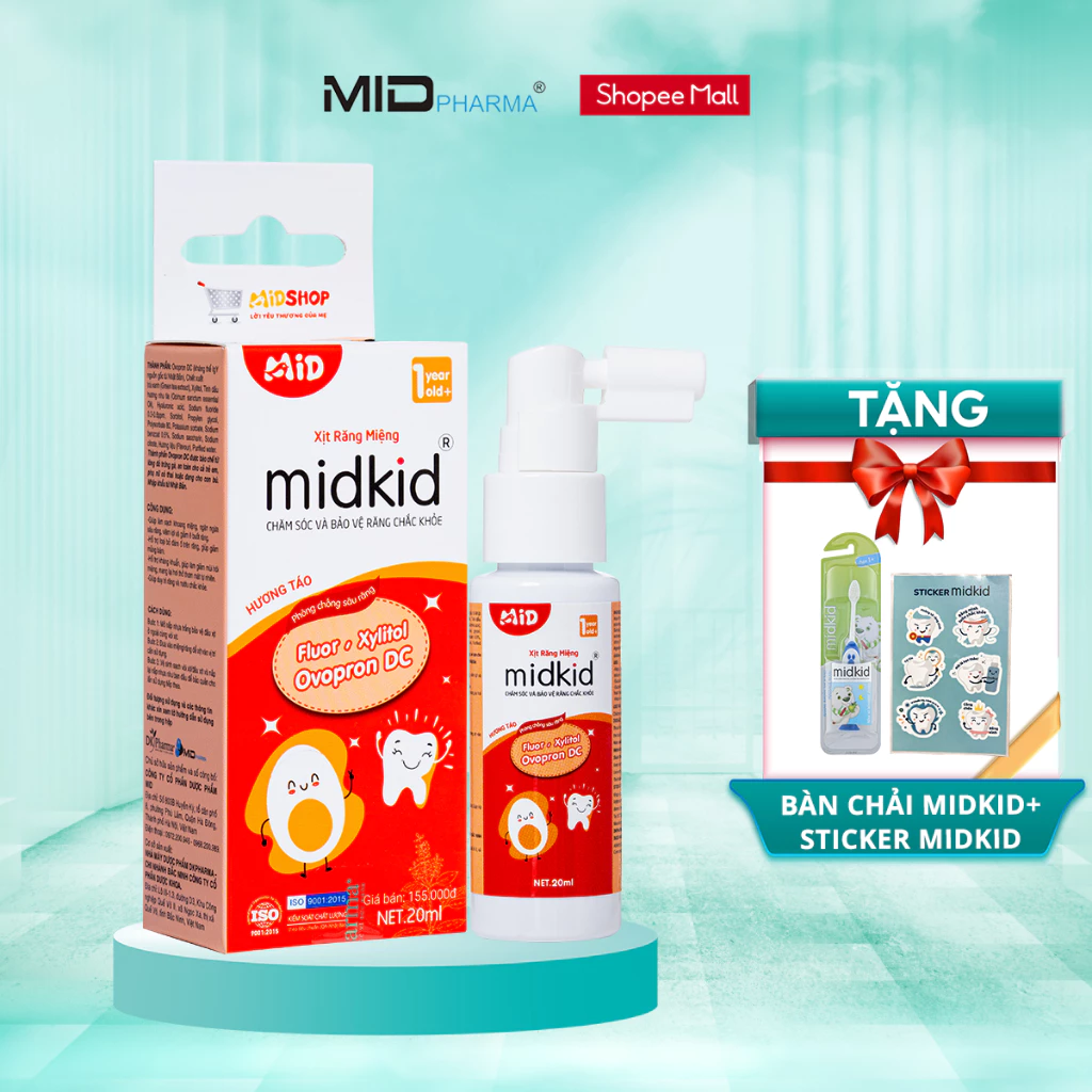 Xịt chống sâu răng MIDKID vị Táo 20ml cho bé từ 1 tuổi giúp làm sạch thơm miệng loại bỏ mảng bám ố vàng, bảo vệ men răng - 3