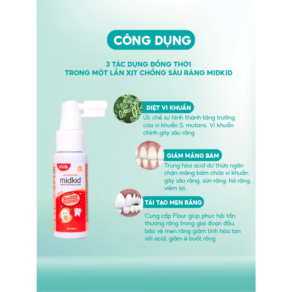 Xịt chống sâu răng MIDKID vị Táo 20ml cho bé từ 1 tuổi giúp làm sạch thơm miệng loại bỏ mảng bám ố vàng, bảo vệ men răng - 4