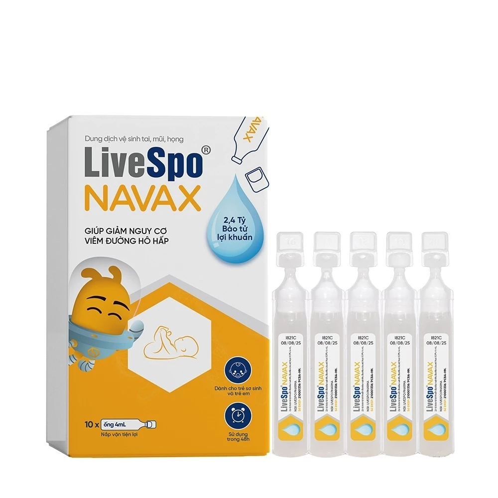 LiveSpo Navax sơ sinh (10 ống) - Nhỏ mũi, họng cho trẻ 0-2 tuổi, giúp giảm nghẹt mũi, viêm mũi, họng - 2