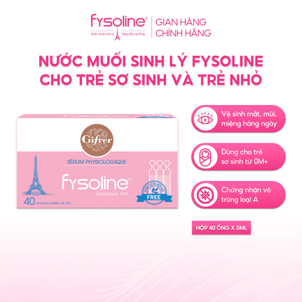 Fysoline - Nước muối sinh lý Pháp - Vệ sinh mắt, mũi, miệng cho bé - Hộp 40 ống x 5ml - 2