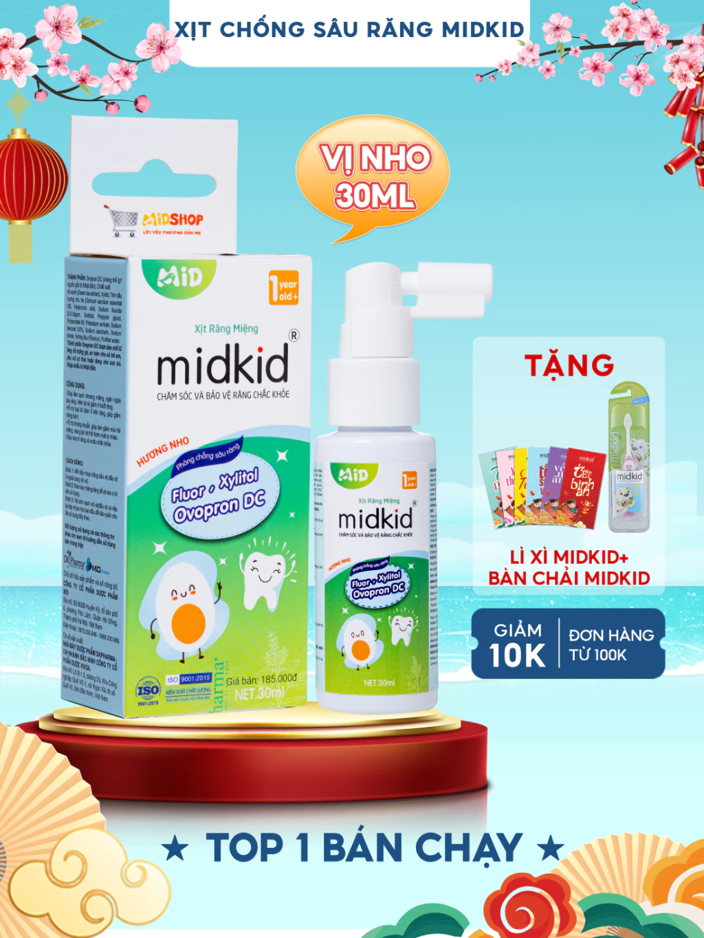 Xịt chống sâu răng Midkid cho bé từ 1 tuổi vị Nho 30ml giúp bảo vệ men răng, loại bỏ mảng bám đen ố vàng sạch thơm miệng - 2