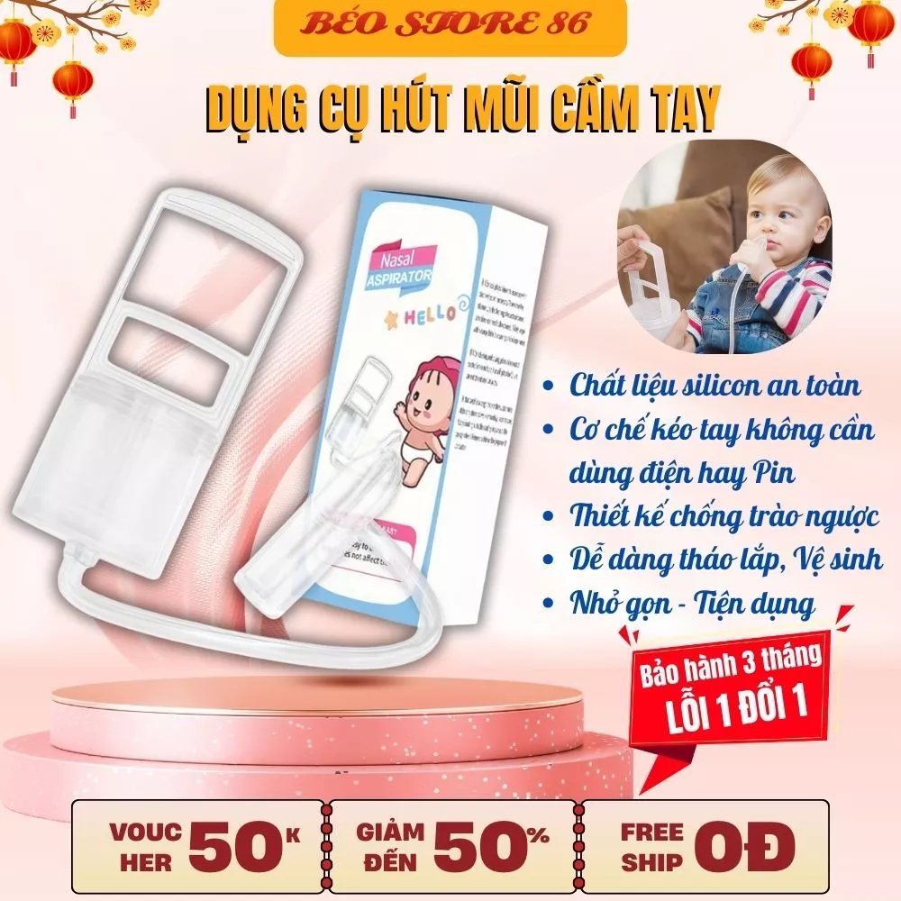 Hút Mũi Cầm Tay Cao Cấp Cho Bé , Dụng Cụ Hút Mũi Kéo Tay Thế Hệ Mới, Chất Liệu Nguyên Sinh, Lực Hút Mạnh An Toàn Cho Bé