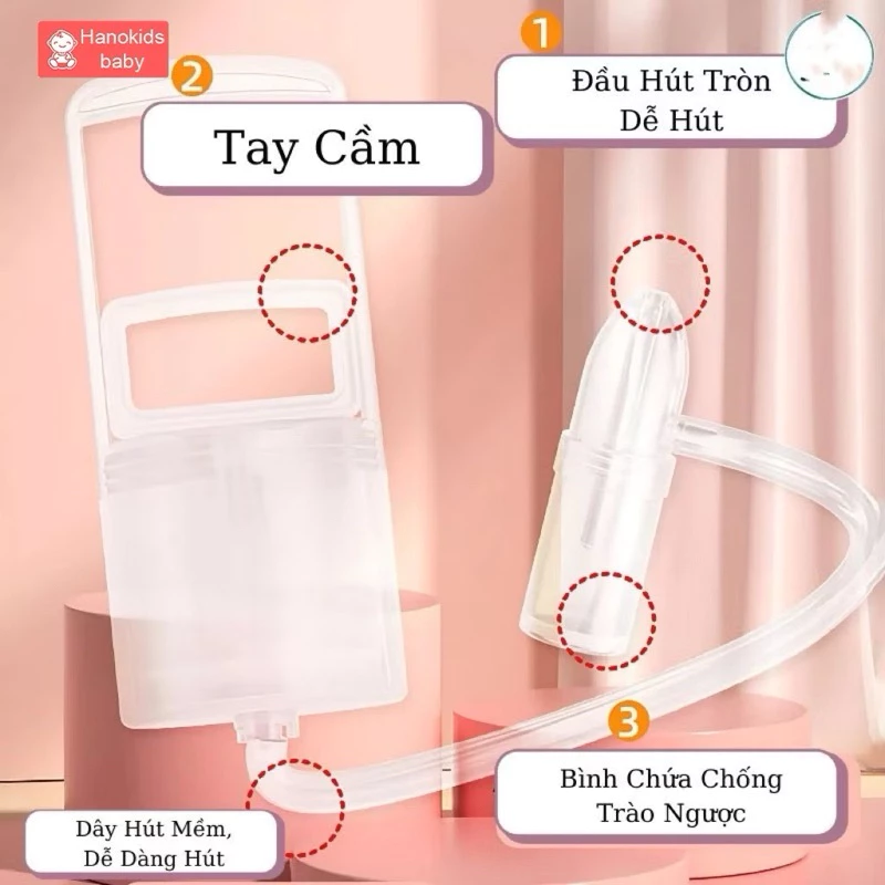 Hút Mũi Cầm Tay Cao Cấp Cho Bé , Dụng Cụ Hút Mũi Kéo Tay Thế Hệ Mới, Chất Liệu Nguyên Sinh, Lực Hút Mạnh An Toàn Cho Bé - 3