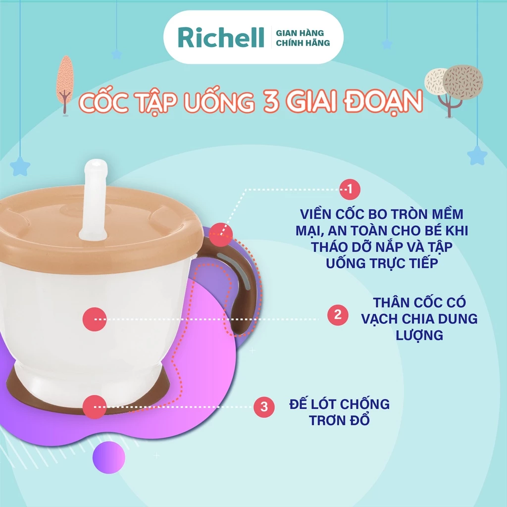 Cốc tập hút, tập uống 3 giai đoạn RICHELL Nhật AQ 150ml phiên bản châu Á | Baby - 2