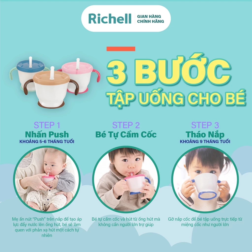 Cốc tập hút, tập uống 3 giai đoạn RICHELL Nhật AQ 150ml phiên bản châu Á | Baby - 6