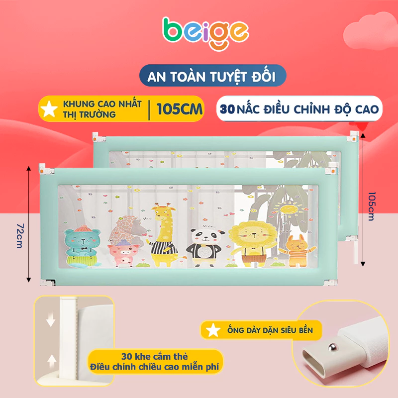 Thanh chắn giường cho bé Beige, Giường chống rơi lan, tiết kiệm không gian diện tích phòng ngủ - 2