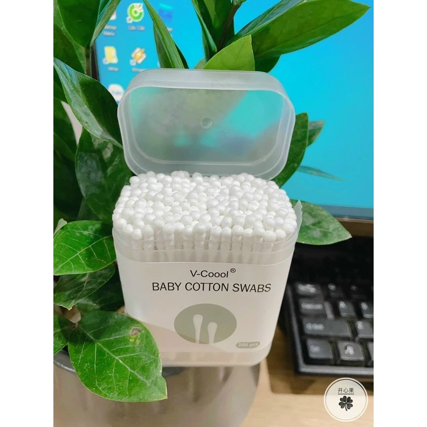 Tăm bông trẻ em Vcool kháng khuẩn ( hộp 200 que, 400 que lõi giấy) cho bé sơ sinh ngoáy tai, mũi hanhdecalkhosimebe - 3