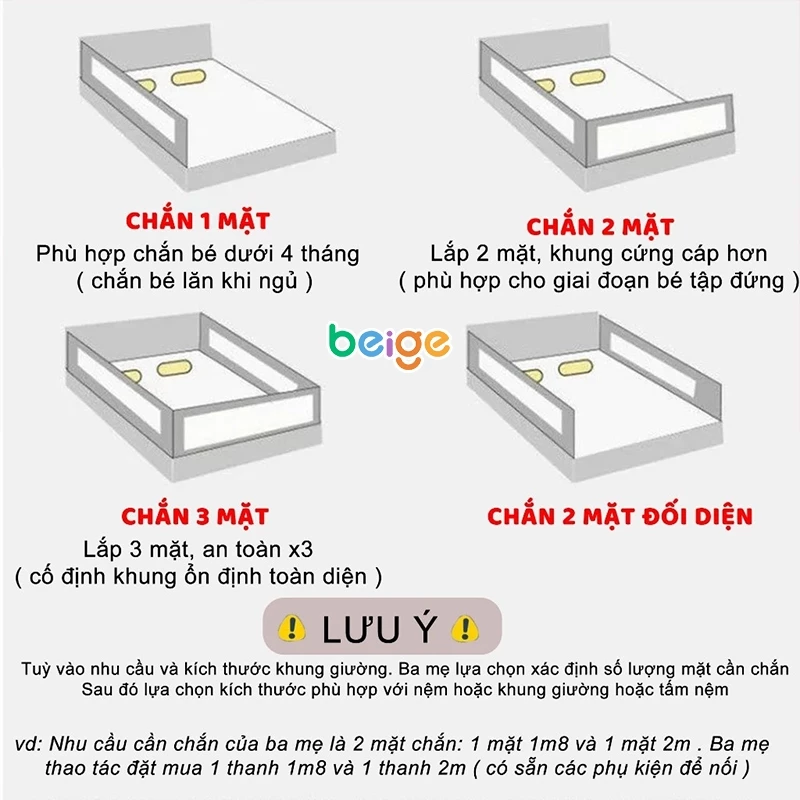 Thanh chắn giường cho bé Beige, Giường chống rơi lan, tiết kiệm không gian diện tích phòng ngủ - 5