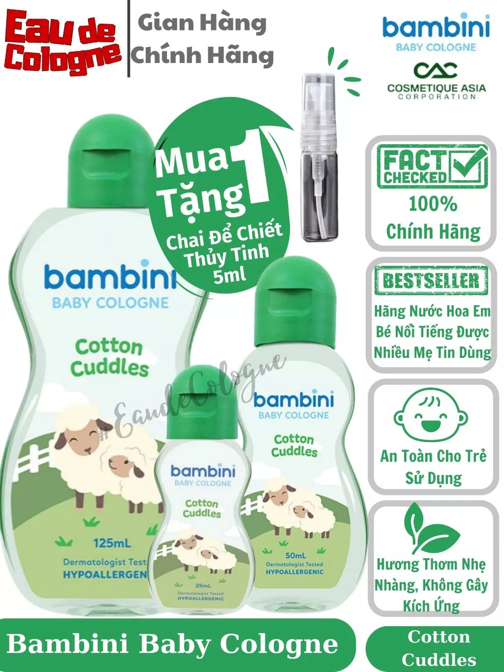 Nước Hoa Em Bé BAMBINI Chính Hãng Đủ Mùi Full Size