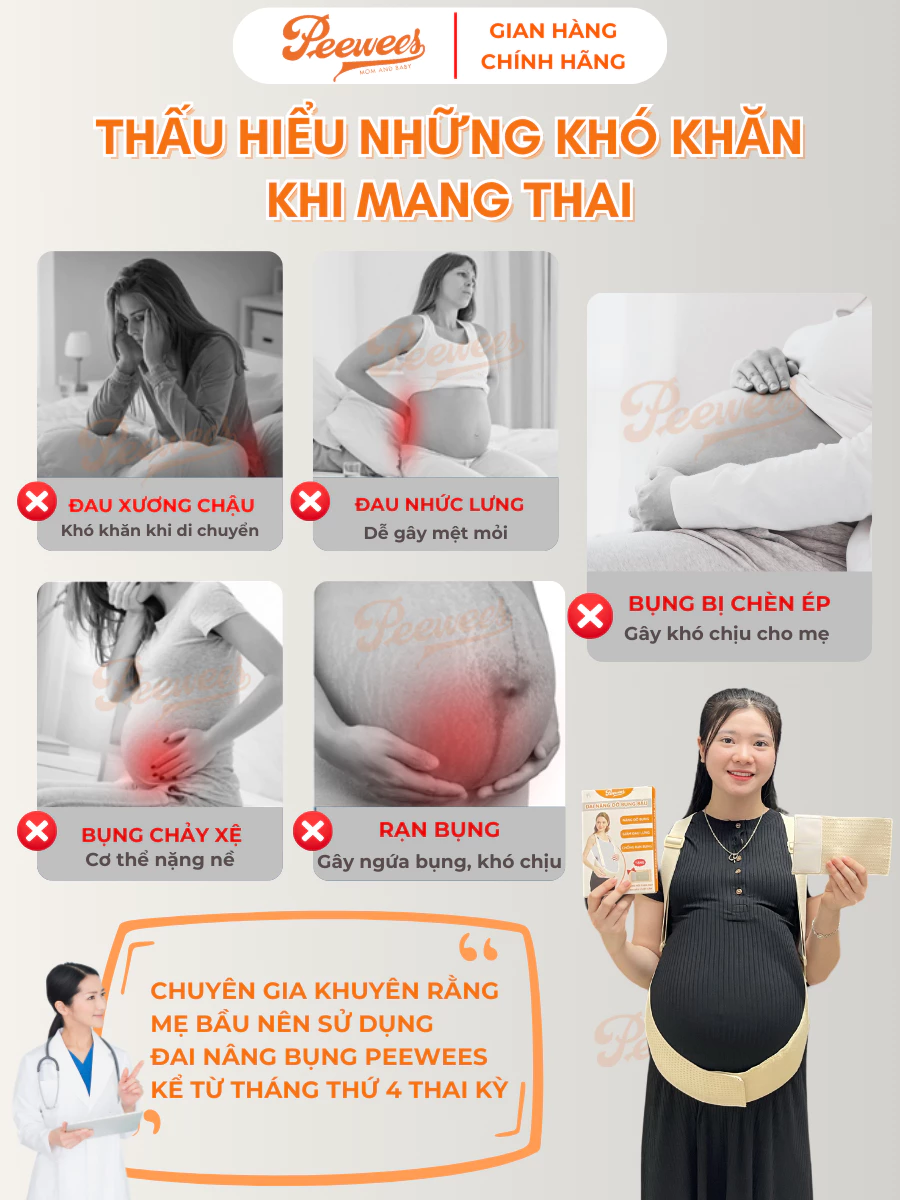 Đai Nâng Đỡ Bụng Bầu PEEWEES Co Giãn 4 Chiều, Giảm Đau Lưng, Chống Rạn Bụng, Giúp Mẹ Bầu Cảm Thấy Thư Giãn Thoải Mái