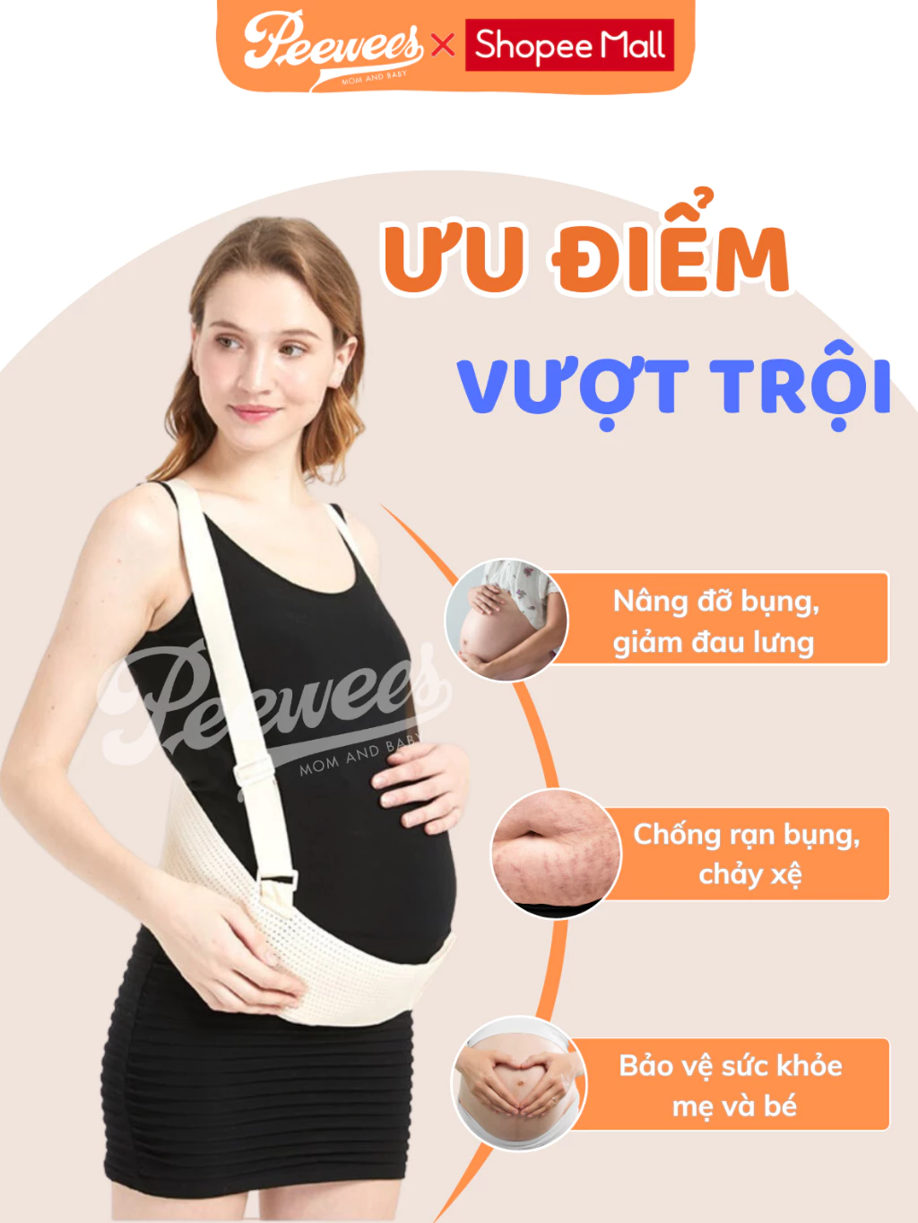 Đai Nâng Đỡ Bụng Bầu PEEWEES Co Giãn 4 Chiều, Giảm Đau Lưng, Chống Rạn Bụng, Giúp Mẹ Bầu Cảm Thấy Thư Giãn Thoải Mái - 3