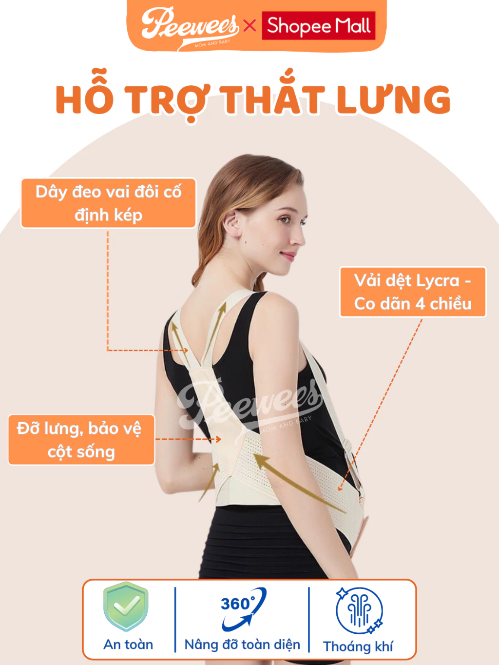Đai Nâng Đỡ Bụng Bầu PEEWEES Co Giãn 4 Chiều, Giảm Đau Lưng, Chống Rạn Bụng, Giúp Mẹ Bầu Cảm Thấy Thư Giãn Thoải Mái - 4