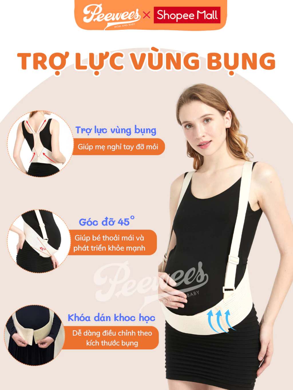 Đai Nâng Đỡ Bụng Bầu PEEWEES Co Giãn 4 Chiều, Giảm Đau Lưng, Chống Rạn Bụng, Giúp Mẹ Bầu Cảm Thấy Thư Giãn Thoải Mái - 5