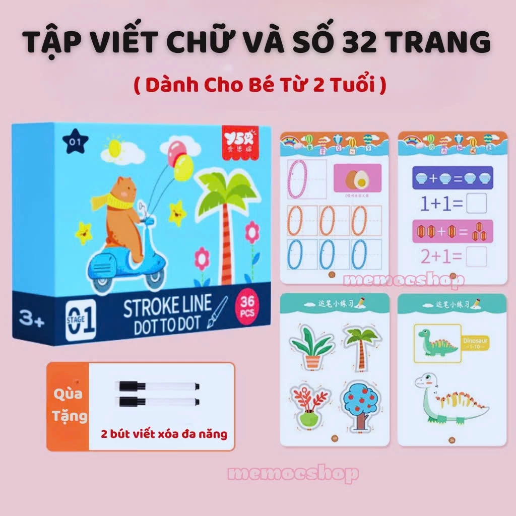 Combo Tập Tô Vẽ Thông Minh Xóa Được 64 Trang Tặng 6 Bút, Học Liệu Montessori Đồ Chơi Giáo Dục Cho Bé 2 3 4 5 Tuổi - 2
