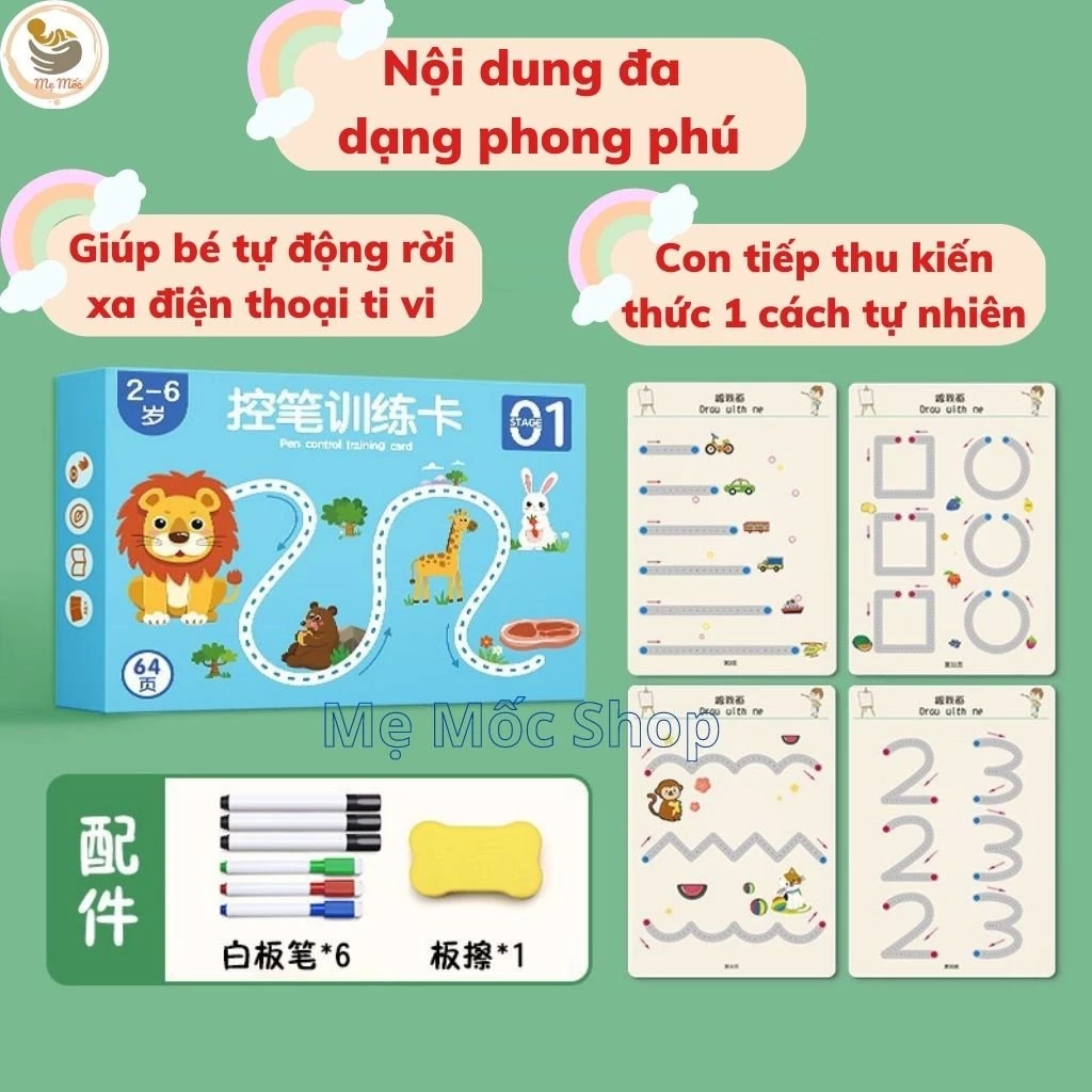 Combo Tập Tô Vẽ Thông Minh Xóa Được 64 Trang Tặng 6 Bút, Học Liệu Montessori Đồ Chơi Giáo Dục Cho Bé 2 3 4 5 Tuổi - 6