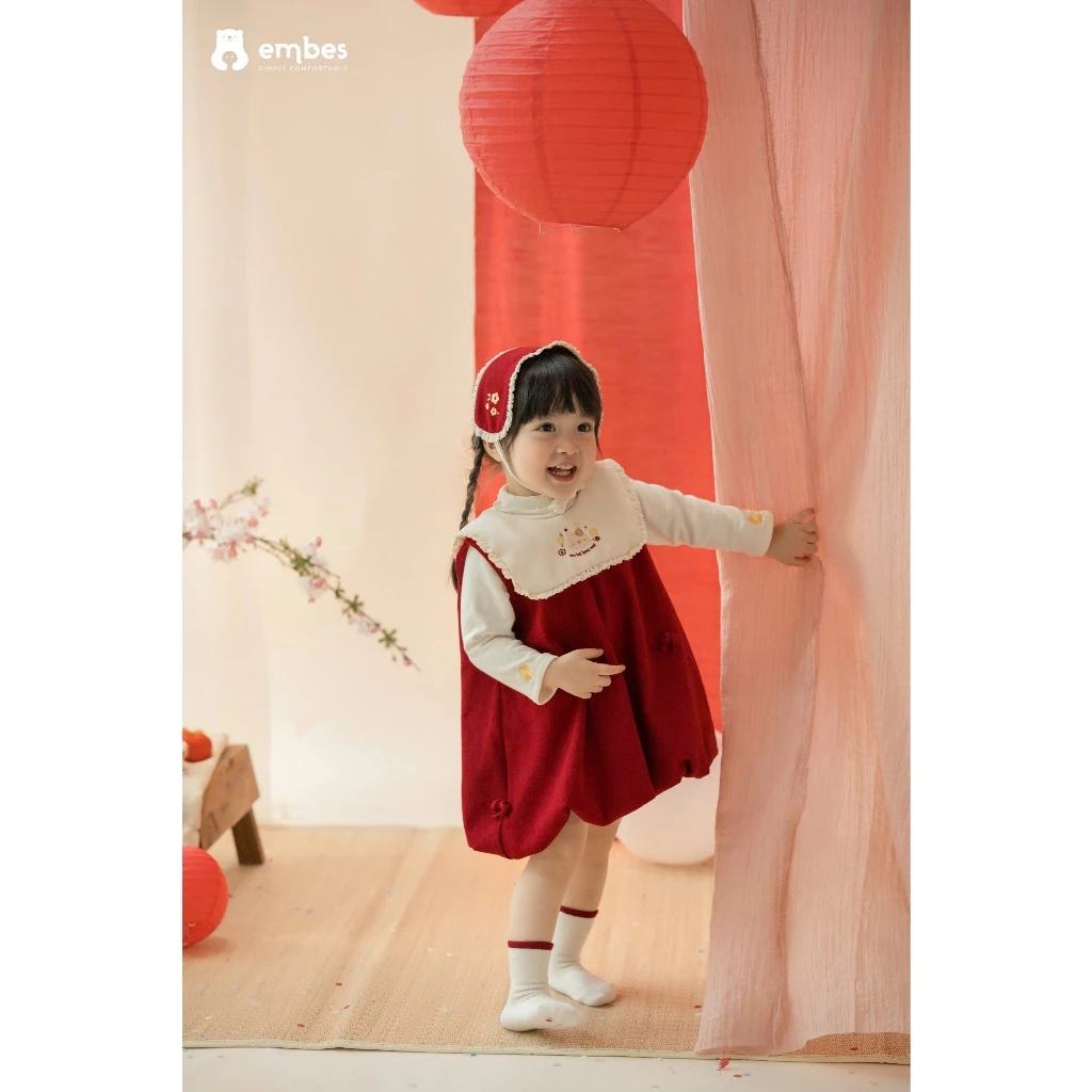 [BST TẾT 2026] Áo Dài Tay Viền Bèo Thêu Hoa Mặc Phối Cùng Váy Bí Cho Bé Gái Diện Tết Size Từ 8-18Kg - 5