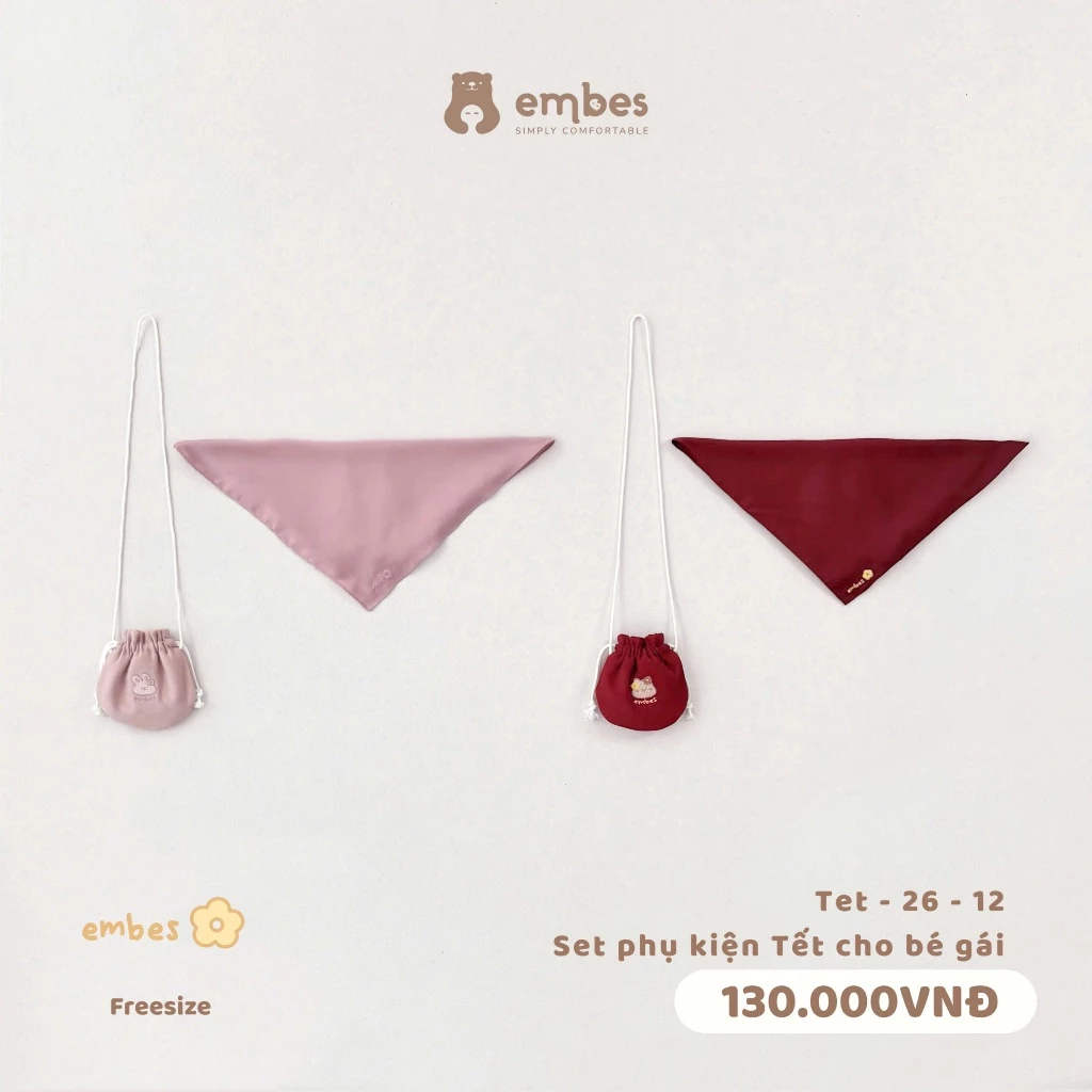 [BST TẾT 2026] Set Khăn Quàng Cổ & Túi Lì Xì Thêu Hình Phối Cùng Áo Dài Cho Bé Gái Diện Lễ Tết